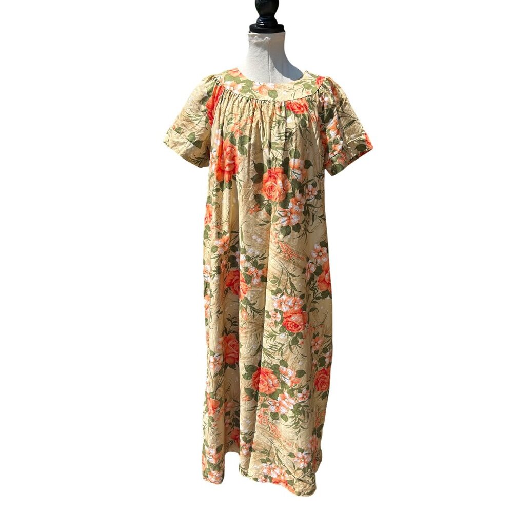 Vintage 70s Sears Floral MuuMuu Maxi Dress Caftan Hawaiian Print Sz  Lg 16-18